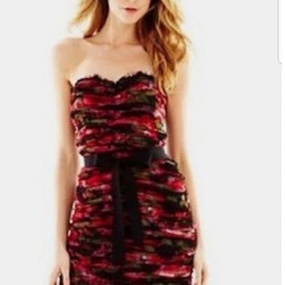 Pearl by Georgina Chapman of Marchesa floral ruched strapless mini dress Sz 4 - Picture 5 of 8